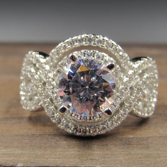 Jewelry - Size 5 Sterling Cluster Style Cubic Zirconia Ring